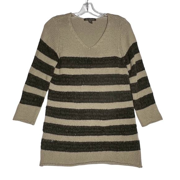 Tommy Bahama V Neck Striped Weave Knit Sweater Tan Brown Womens XS - Picture 1 of 12